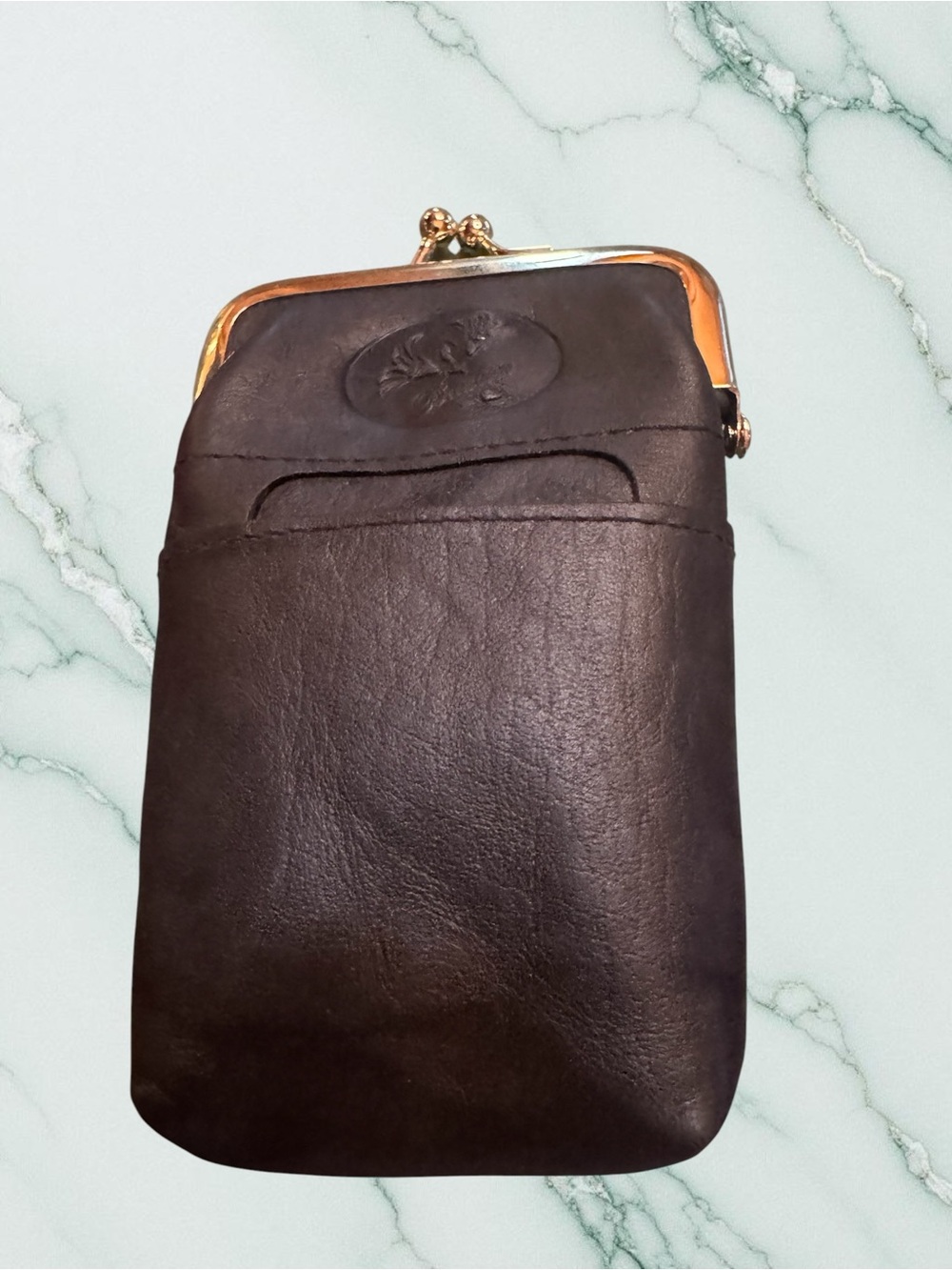 Buxton Vintage Genuine Black Leather Cigarette Pouch with Gold Hardware
